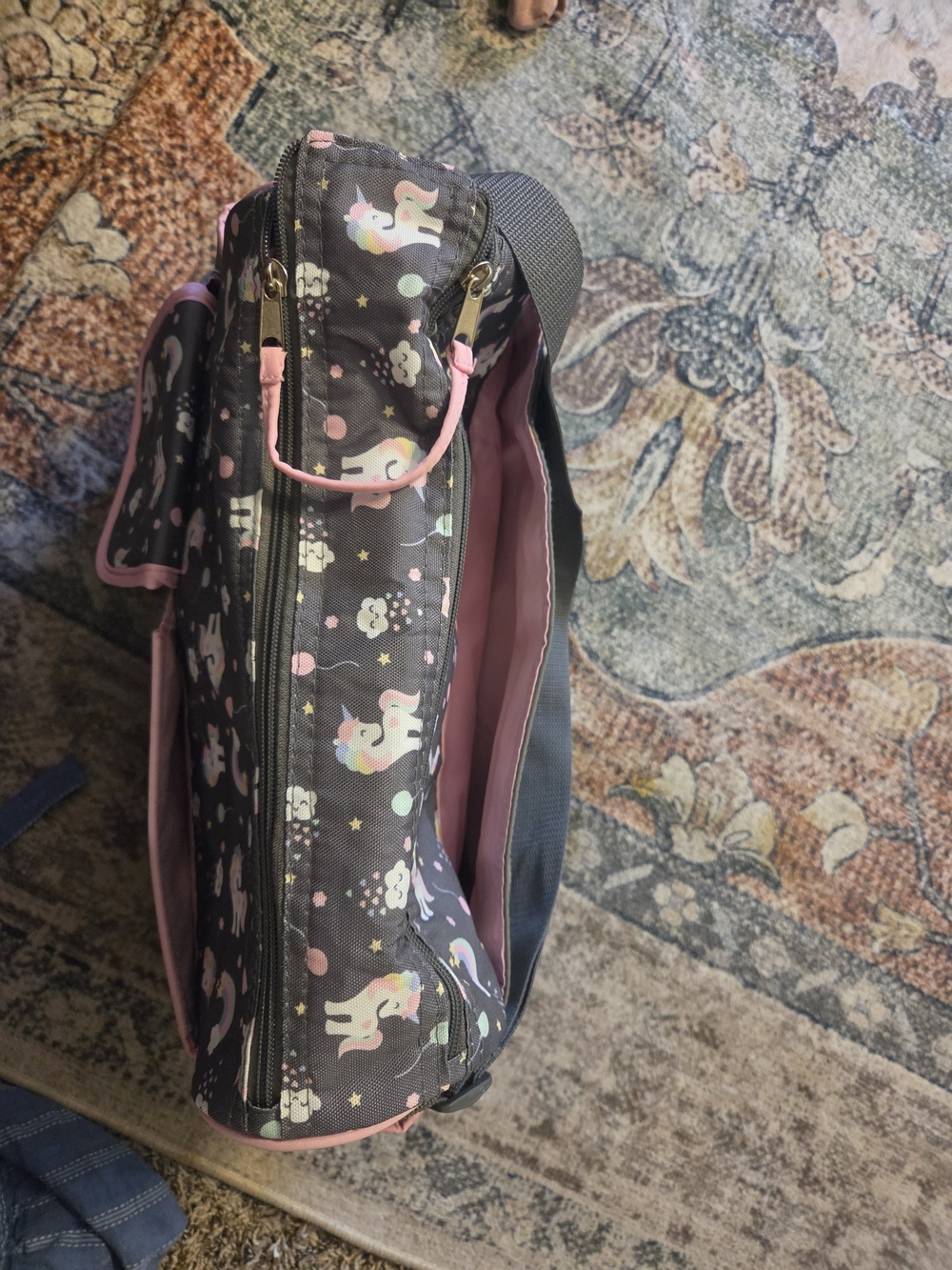Kids Unicorn Print Grey and Pink Diaper Bag
